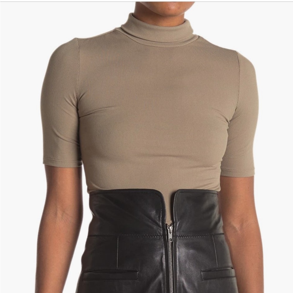 AFRM Alix Turtleneck Half-sleeves Ribbed Knit Crop Top - XS